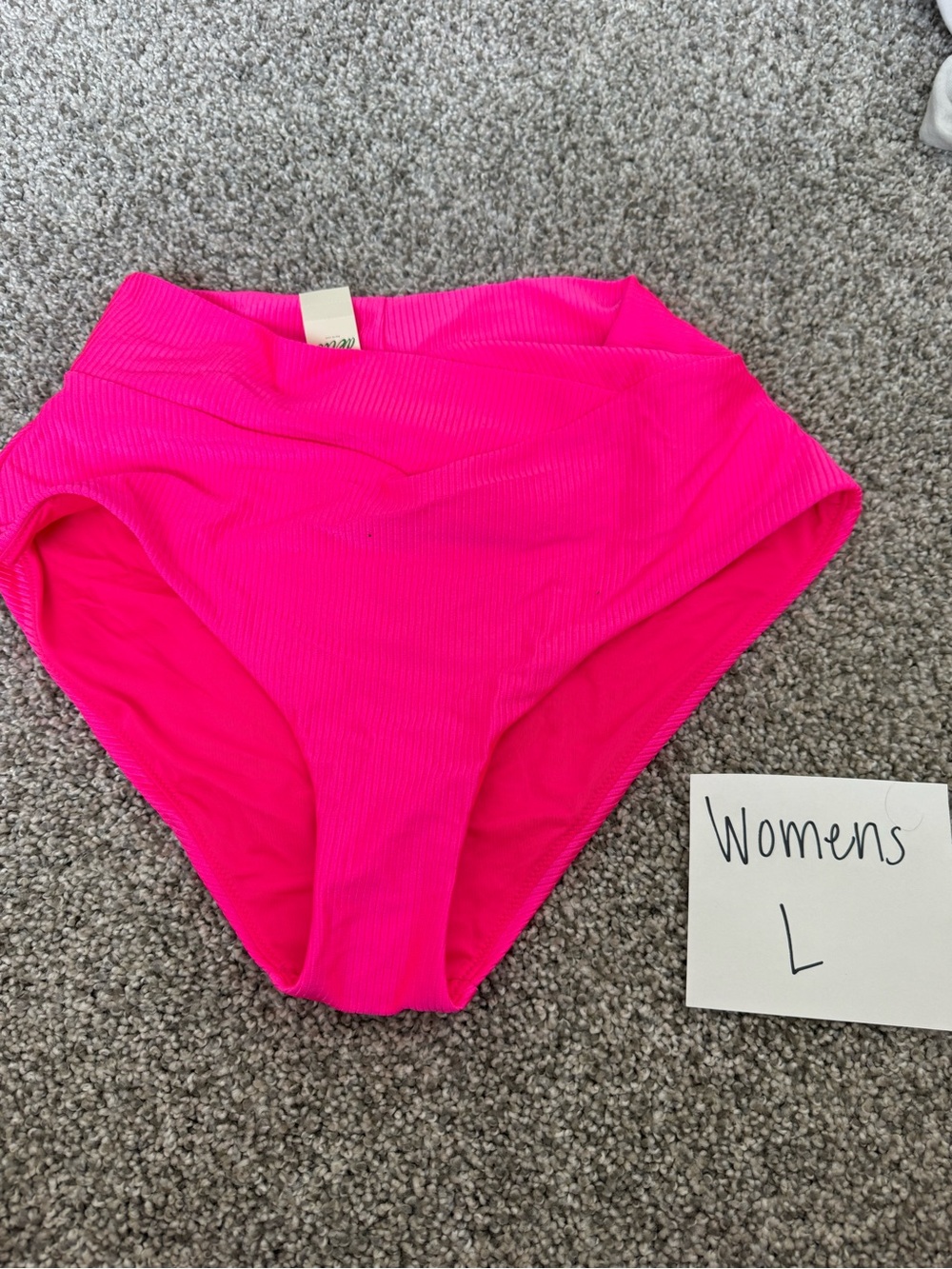 aerie Ribbed High-Rise Bikini Bottoms in Hot Pink